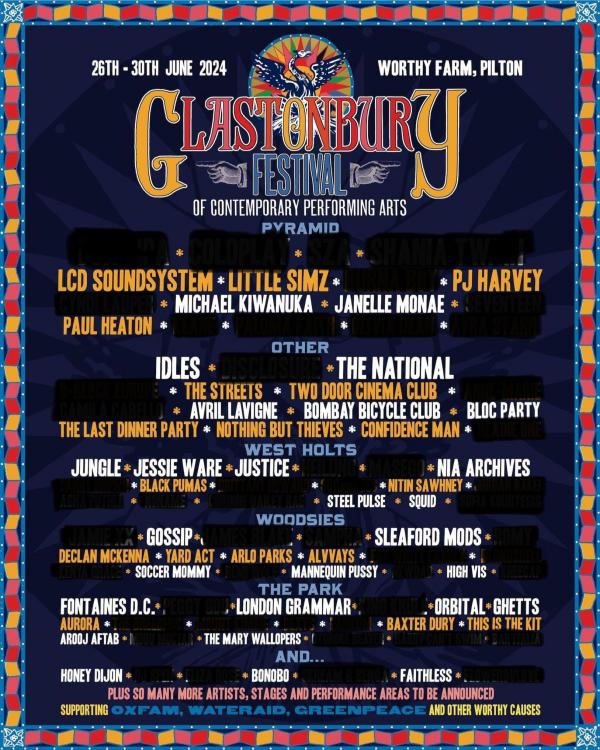 Glastonbury lineup poster 2024 Page 2 Chat eFestivals