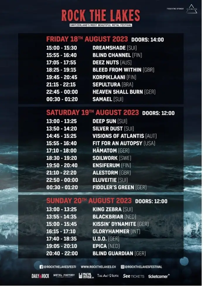 Lineup and schedule for Rock The Lakes Festival 2023
